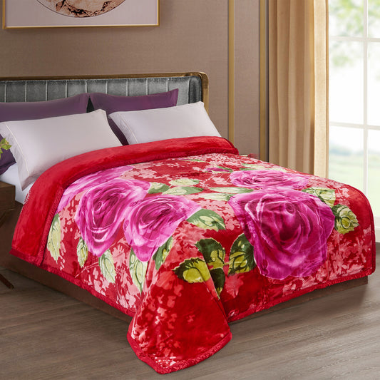 Pure Bedding Fleece King Size Blankets for Bed - Korean Mink Blanket - Soft Plush Cozy Fuzzy Luxury Microfiber, 5 LB, 2 Ply Reversible, 79x95 inches, Red Peony Rose